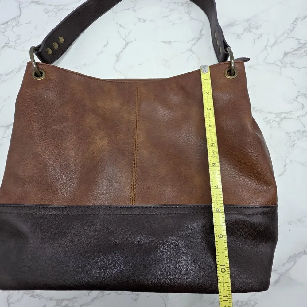 Wrangler Shoulder Bag Large Brown Faux Pebbled Leather Western Zip Hobo Casual